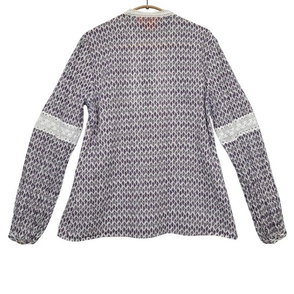 Tory Burch Purple & White Cotton Print with Lace Tunic Top Size 10 - Picture 3 of 9